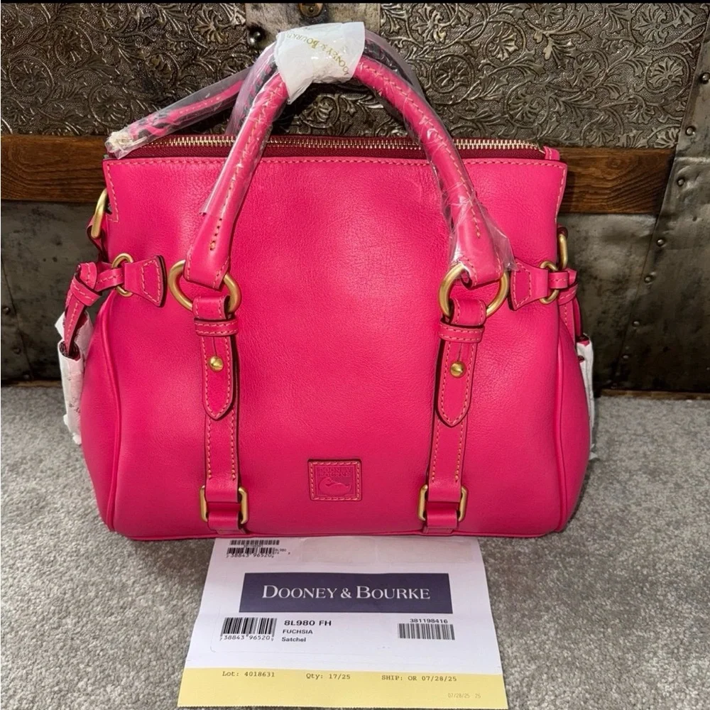 NWT Dooney & Bourke Florentine satchel in Fuchsia with strap - Picture 2 of 10